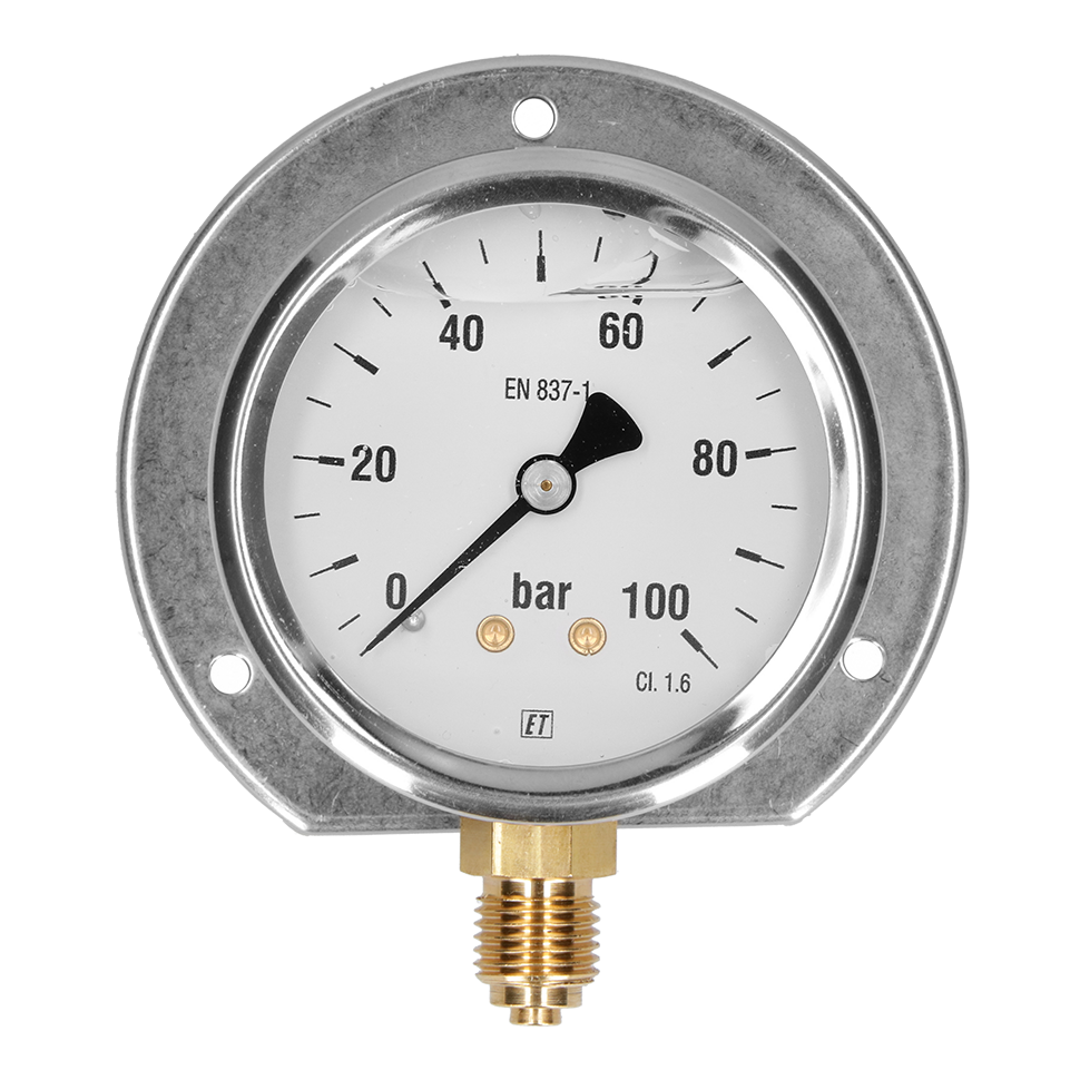 Glycerine pressure gauge for panel mounting
